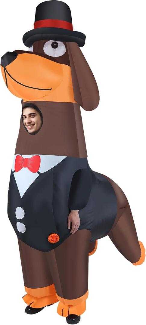 Halloween Inflatable Costume Dachshund Sausage Dog Men Funny Blow up Costumes for Party Holiday Christmas