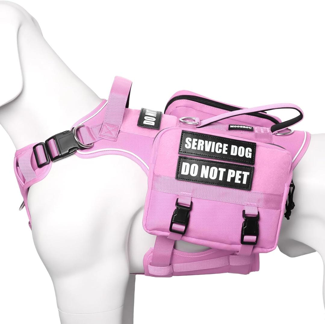 Service Dog Vest with Pockets,Large Dog Harness and Removable Backpack for Training Hiking,Pet Vest with Handle&Molle System for Patches,Pink L
