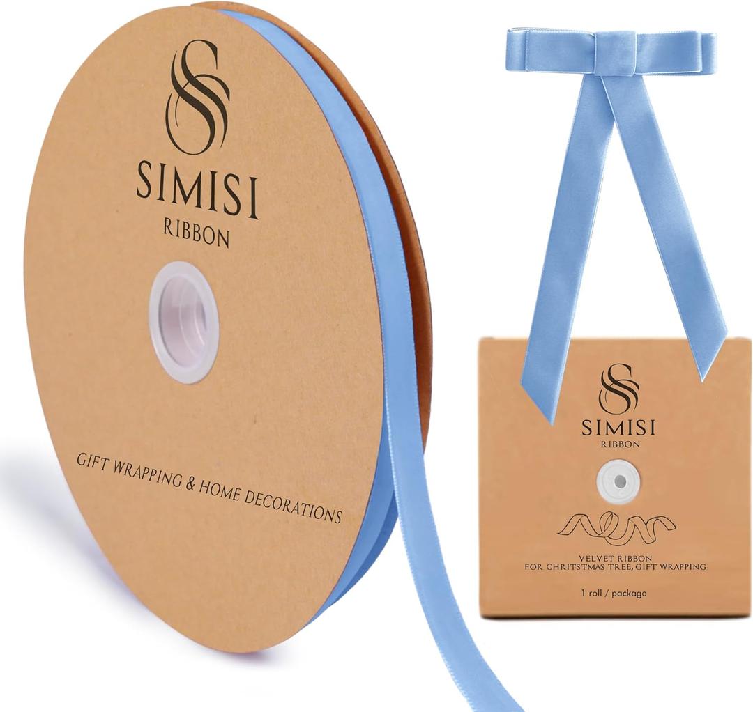 Blue Velvet Ribbon 3/8'' 25 Yards for Christmas Tree, Gift Wrapping, Flower Bouquet, Wreath Decorations, Bow Making (0.375 x 900 in)