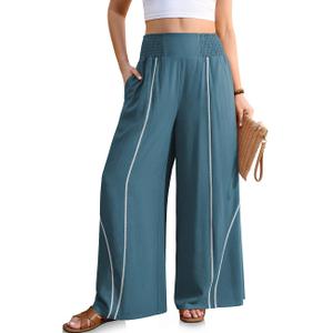 TARSE Women's Linen Palazzo Pants Wide Leg Lake Blue, XXL