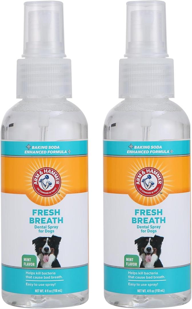 Arm & Hammer for Pets Dog Oral Care Spray - Fresh Breath & Teeth Cleaning Spray - Pet Breath Freshener - Reduce Plaque & Tartar - Healthy Mouth Hygiene Solution for Dogs - Mint Flavor, 4 Oz - 2 Pack