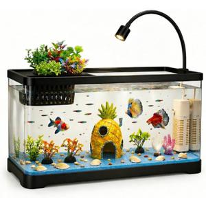 5 Gallon Fish Tank Aquarium Starter Kit with Filter and Light, All in One Small Fish Tank for Betta, Kids & Desktop Use, Self Cleaning Nano Aquarium with Lid(Large Black)