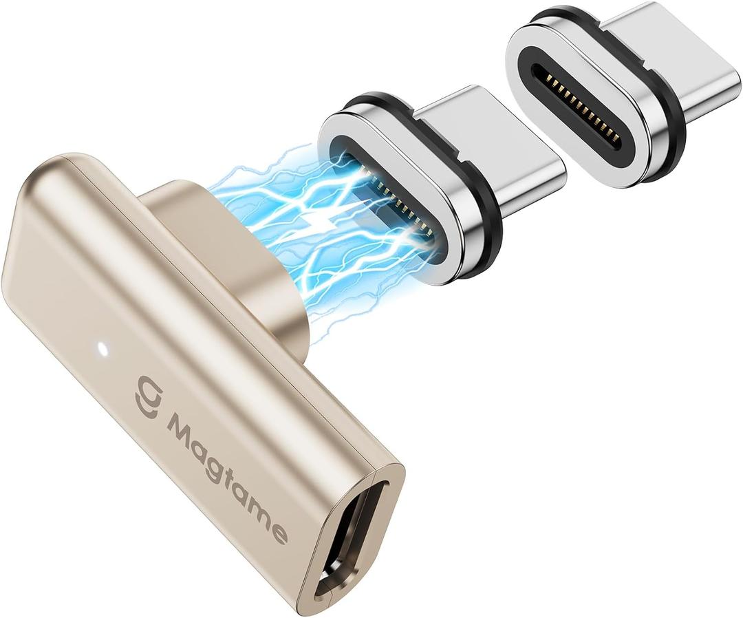 240W Magnetic Right Angle USB C Male to USB C Female Adapter 40Gbps, 24Pin Flat 90 Degree Type C Adapter Extender, 4K Video for USB 3/4 Laptop, Tablet, iPhone 15/16, 1Pack with 2 Tips (1Pack+2Tips)