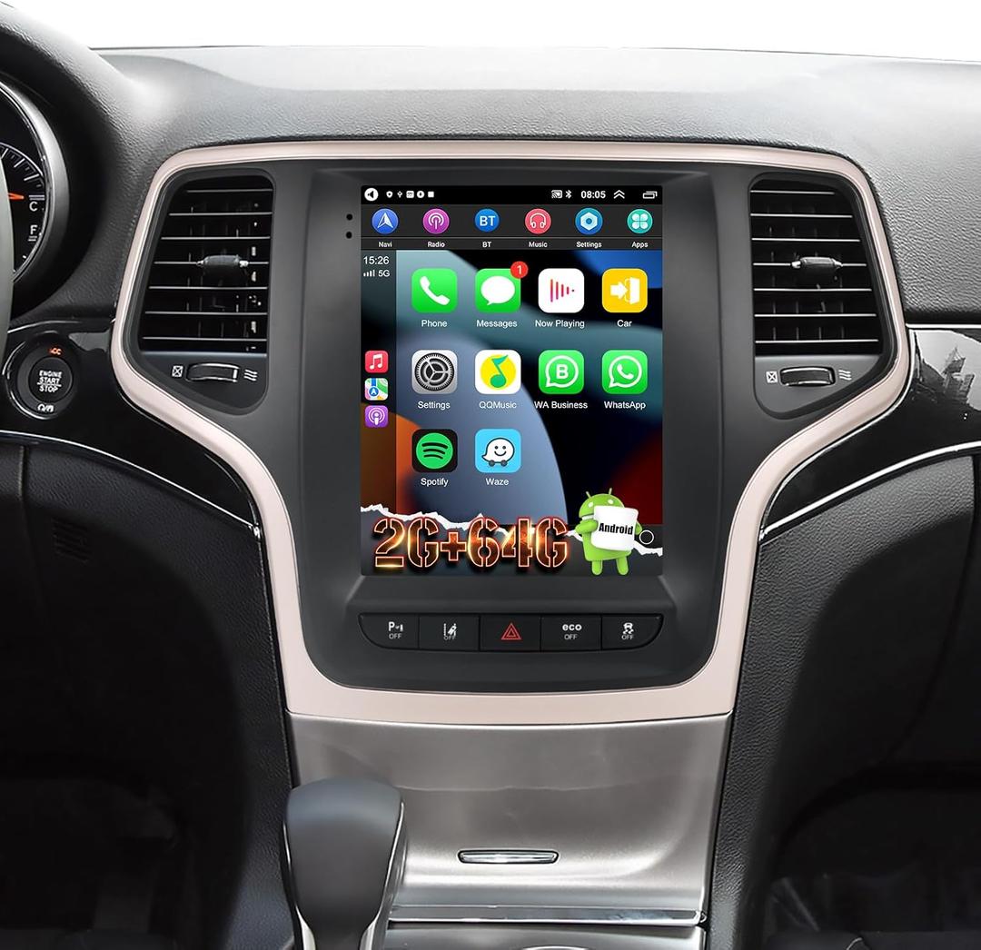 Volxcereo [2+64GB] Car Radio for Jeep Grand Cherokee 2014-2020 with Carplay&Android Auto, 9.7 inches Android Touch Screen Grand Cherokee Stereo, 1080P/HiFi Audio/Bluetooth/FM RDS/SWC