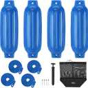 Affordura Boat Fender 4 Pack Boat Bumpers Fenders with 4 Ropes, Boat Bumpers for Pontoon Boat Fenders Inflatable (Blue, 6.5 inch)