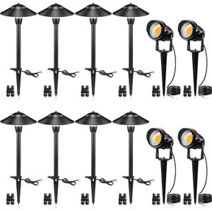SUNVIE LED Low Voltage Landscape Lighting 12V Landscape Lighting Kit with Connectors, Low Voltage Pathway Lights with Spotlights, Aluminum Pathway Lights Wired Waterproof for Patio Yard Garden, 12 Pack