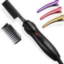 NICEMOVIC Ceramic Heating Hair Straightener Comb - Hot Pressing Brush for Natural Black Hair, Beard Wigs, and Curling (Black)