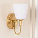 Gold Wall Sconces Vintage Bathroom Vanity Light Fixtures Frosted Milk Glass & Brass Base Indoor Wall Mount Light for Living Room,Bedroom, Bathroom, Mirror, Hallway, Stairway (Bulb not Included)