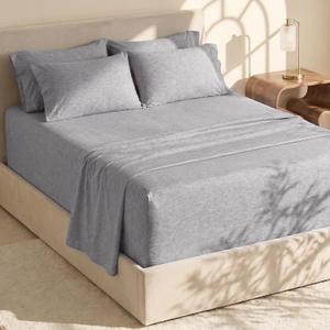 Hearth & Harbor Bed Sheets, Luxury Soft 6 Piece Bed Sheet Set Extra Deep Pocket Fitted Sheets Fits Mattress up to 21", Double Brushed Bedding Sheets & Pillowcases, (King, Chambray Grey)