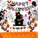 77 PCS Halloween Party Decorations Set - Halloween Balloons Stickers Halloween Ghost Hanging Decoration Halloween Window Clings Suitable for Outdoor and Indoor Halloween Decorations.
