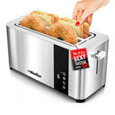 Mueller UltraToast Full Stainless Steel Toaster 4 Slice, Long Extra-Wide Slots for Bagels and Waffles, 6 Browning Levels, LED Display, Cancel/Defrost/Reheat Functions & Removable Tray, Kitchen Gadgets