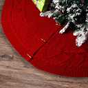 Knitted Christmas Tree Skirt, 48 Inch Cable Knit Design, Thick Rustic Fabric, Farmhouse Xmas Holiday Decoration, Luxury Home Party Décor Red