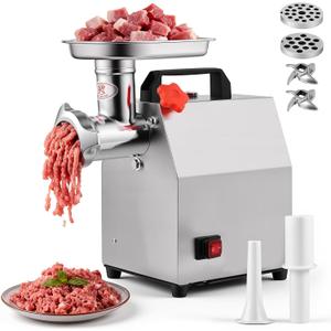 Commercial Electric Meat Grinder, Sausage Stuffer Stainless Steel Material,Meat Grinder with 2 Blades, 2 Grinding Discs, 2 Stuffing Tubes, for Home Kitchens and Party Meals