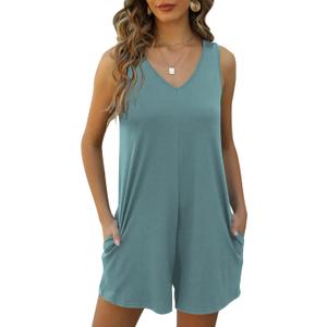 Nfsion Women's Summer V Neck Tank Top Romper Sleeveless Loose Casual Shorts Jumpsuit Overalls with Pockets 2025 Clothes Large Light Green Nfsion Women's Summer V Neck Tank Top Romper Sleeveless Loose Casual Shorts Jumpsuit Overalls with Pockets 2025 Clothes Large Light Green