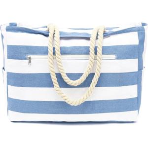 Large Canvas Beach Bag for Women, Beach Bags Waterproof Sandproof with Zipper & Wet Bag Cruise Essentials