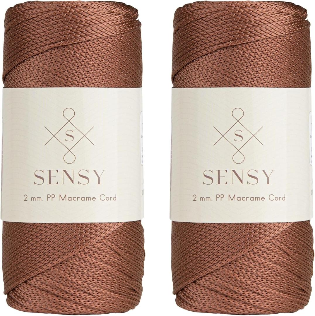 Sensy Premium 2 Pack of 2mm 251 Yards Polyester Rope 100% Polypropylene Cord Macrame Cord 2mm Crochet Bag Cord Macrame Rope Crochet Thread Gift for Knitter (Copper)