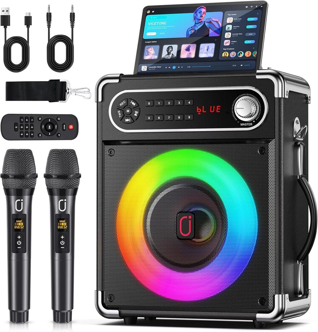JYX Karaoke Machine, 2 Wireless Microphones, Portable Bluetooth 5.3 PA Speaker with Disco Lights, Smart TV Compatible, Upgraded Subwoofer, Bass Boost & Echo, TF/USB/AUX/FM, Home & Outdoor Party (Black) JYX Karaoke Machine, 2 Wireless Microphones, Portable Bluetooth 5.3 PA Speaker with Disco Lights, Smart TV Compatible, Upgraded Subwoofer, Bass Boost & Echo, TF/USB/AUX/FM, Home & Outdoor Party (Black)