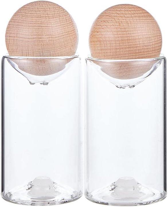 Santa Barbara Design Studio Salt & Pepper Shakers Sleek Kitchen Essentials, 3.25" Tall, Glass/Beech Wood