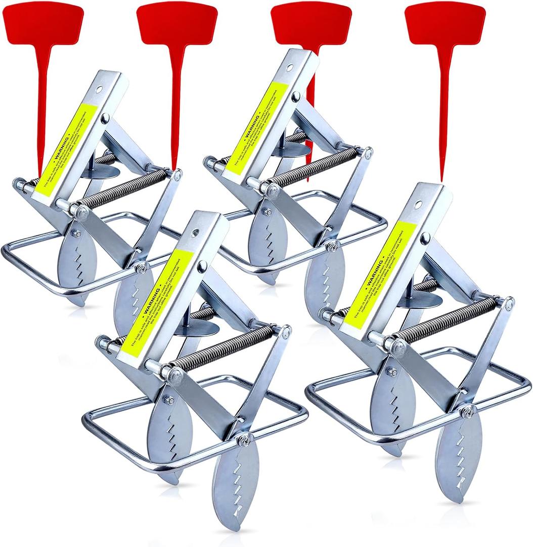 Upgraded Scissor Mole Traps (4 Pack), Step-On Mole Trap for Lawns, Heavy Duty Steel with Sensitive Trigger