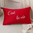 Super Soft Velvet Monogram Lumbar Throw Pillow Covers 12x20 Pillow Cover C'est la vie French Quote Printed Retro Decorative Pillows For Couch Bed Sofa Living Room Positive Sayings Home Decor Red 1 Pc