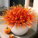 Artificial Fall Outdoor Faux Plants Decoration, 12 Bundles Fake Monkey Grass for Autumn Indoor Decor, Fall Lavender Flower Shrubs UV Resistant Bush Planter No Fade for Garden Porch Balcony(Mix) (Orange Brown)