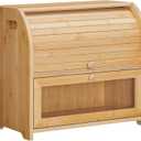 HOOBRO Bread Box, Bamboo Bread Box for Kitchen Countertop, 2 Tier Roll-Top Bread Bin, Food Storage Box, Large Capacity Keeper, Wooden Storage Cabinet, for Kitchen, Dining Room, Natural YL13MB01