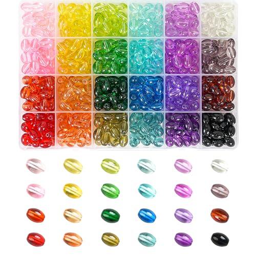 REVKI 8 * 10mm Glass Beads Bracelet Making Kit,500pcs 24 Colors Rice Shaped Natural Bamboo Crystal Beads for Jewelry Making,Teardrop Glass Beads for DIY Necklace Crafts