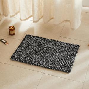 Black and White Bathroom Rugs, Waffle Bath Mat Non Slip Washable Super Absorbent Quick Dry Boho Farmhouse Bathroom Decor, 24"x16" Black and White