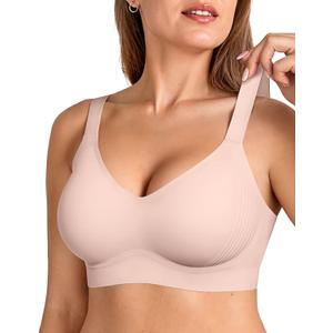 Vertvie Bras for Women No Underwire Wireless Push Up Seamless Full Coverage Comfort Sports Everyday Bra Regular & Plus Size (Large, Pink)