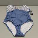 BMJL Women's Tummy Control Swimsuits Ruched Slimming One Piece Bathing Suit Deep V Neck Swimsuit (X-Large, Blue Striped)