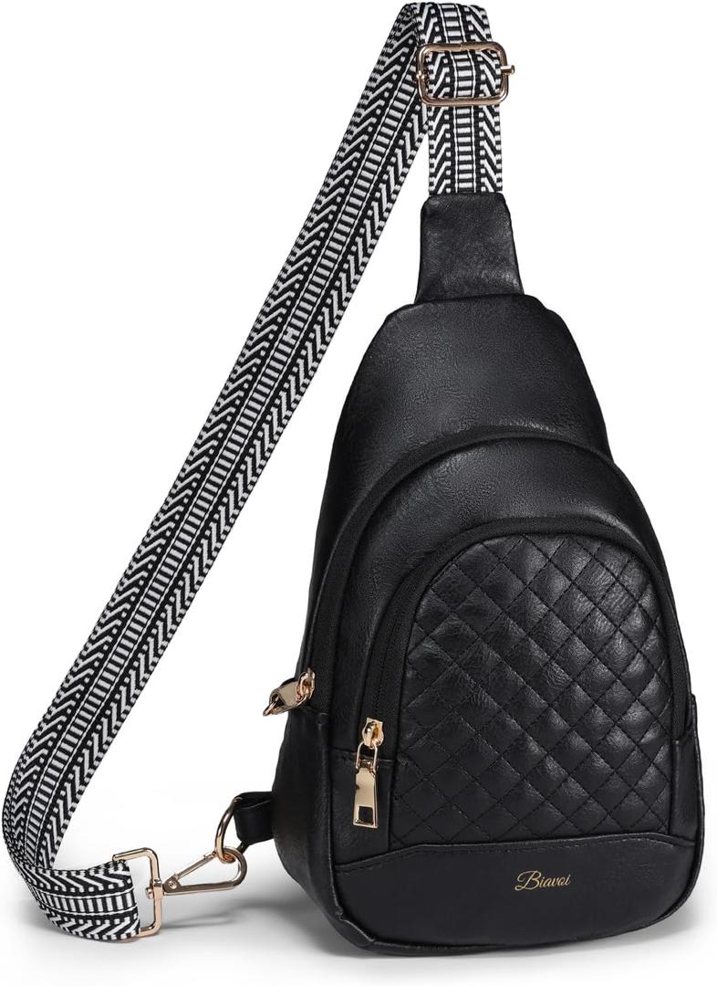 Crossbody Bags for Women Anti Theft Small Sling Handbag with Zipper Lock Vegan Leather RFID Blocking Chest Pure (Black)