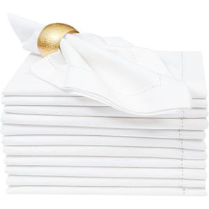 Lightnpro Decorative Cloth Dinner Napkins with Hemstitched, Wedding, Cocktail & Party Napkins, Mitered Corners, Machine Washable, 12 Elegant Table Napkins for Special Occasions - 18x18 Inch White
