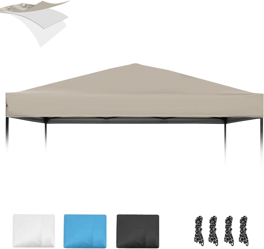 10x10 Canopy Replacement Top, Pop Up Canopy Replacement Tent Cover for Straight Leg Frame, Waterproof Canopy Top Cover for Garden Patio Camping (Top Only)(Khaki)