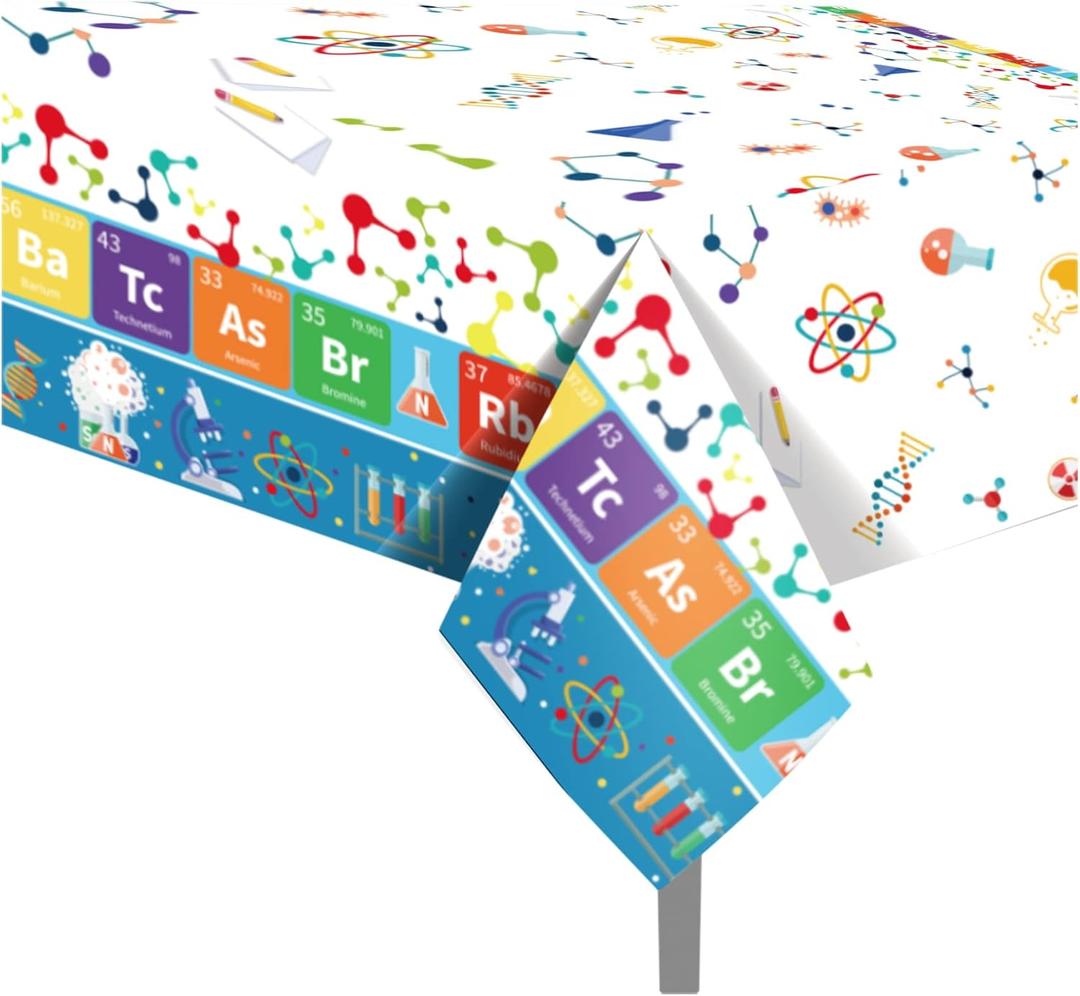 CC HOME 1 Pack Science Laboratory Plastic Tablecloth 54 x 87 Inch Long Rectangular Table Cover for Buffet,Birthday Party Holiday Dinner,Picnic or Tablecloth for Kitchen Event Use