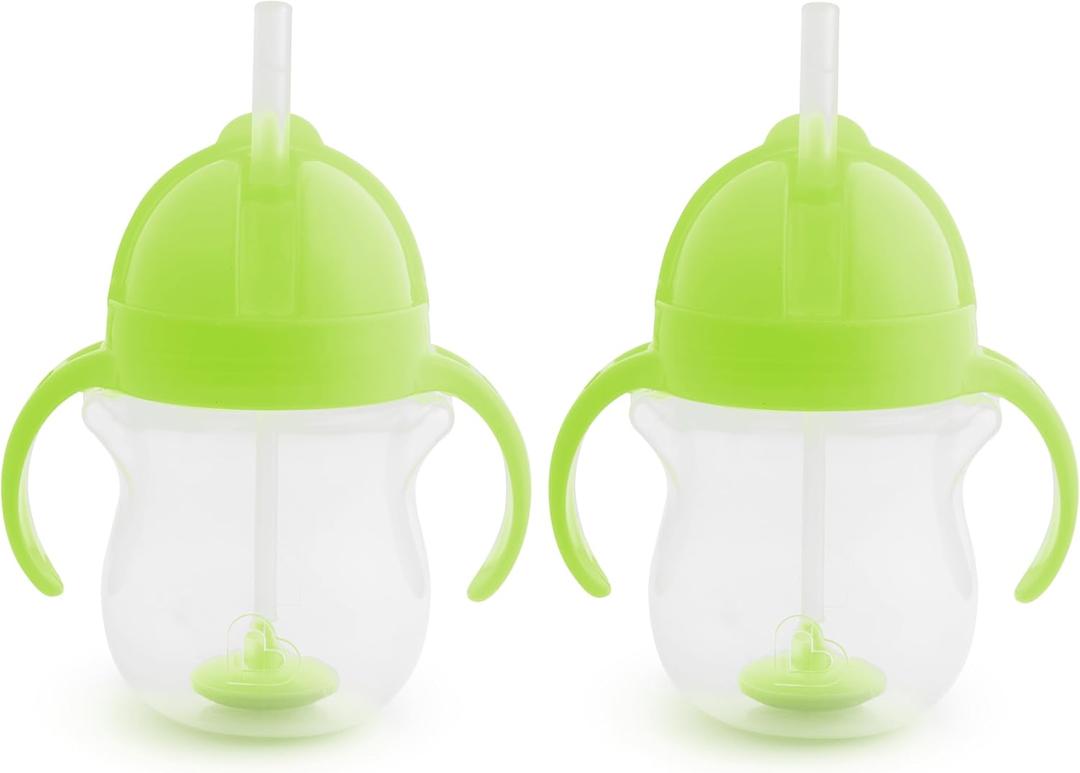 Munchkin Sippy Cup for Toddlers, Weighted Straw | Spill Proof | Transition Handles | 6+ Months | 2 Pack (Green)