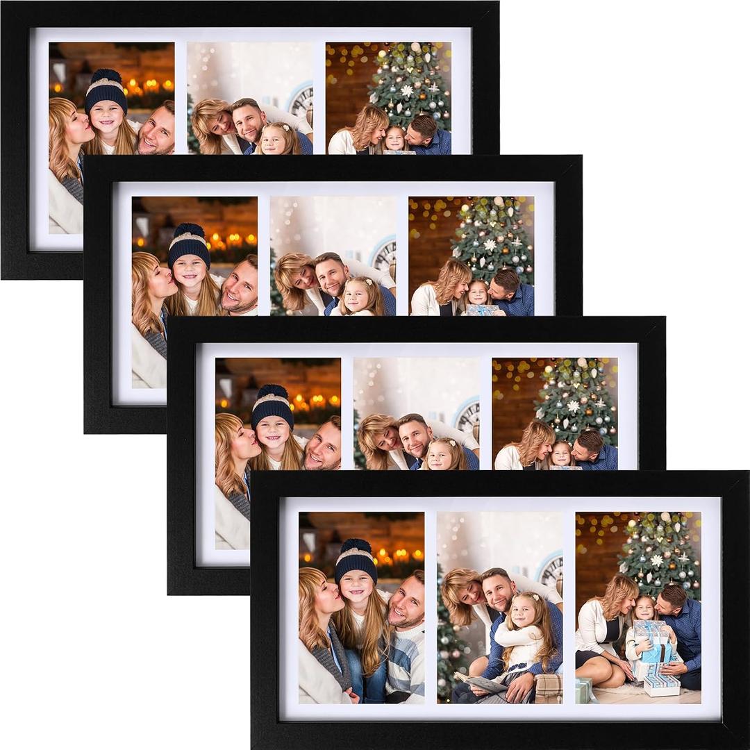 Suzile 4 Pcs 8 x 14 Collage Picture Frame 3 Opening 4 x 6 Picture Frame Multiple Three Photo Frame with Mat Hanging Hardware for Family Photo Display Wall Tabletop Decoration Gift for Daughter Son