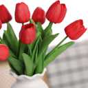 Bassion 30 Pcs Red Fake Tulips Artificial Flowers for Decoration, Real Touch PU Faux Tulips Flowers Arrangement Artificial Plants Indoor for Home Decor Wedding Mother's Day Spring Easter Decorations
