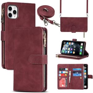 Jaorty for iPhone 11 Pro Max Phone Case Wallet for Women with Credit Card Holder,Crossbody Case with Strap Shoulder Lanyard, Zipper Pocket PU Leather Cases,6.7 Inch Burgundy