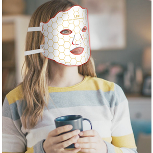 Yahi Red Light Photon Facial & Neck Mask with Remote Control, 7 Custom Modes with Infrared, Portable & Rechargeable with Timer for Home Use, 175 High-Density Light Beads, White