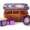 Decorative Box with Tray, Magnetic Lid Metal Tray & Bamboo Storage Box w/Removable Dividers, Versatile storage trays and Containers - Sun and Moon Themed Gift Set