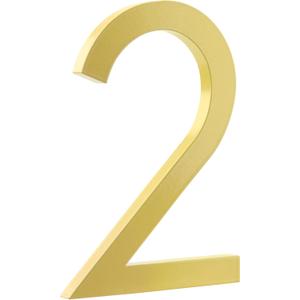 HASWARE Floating House Number 6 inch Stylish Door Numbers Alphabet Plaque Street Home Address Numerals (Golden, 2)