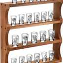 Wood Shot Glass Display Case Shot Glasses Holder Wall Floating Shelves Bar Collection Stand Collection Display Rack (Brown)