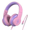 Kids Headphones for School, Upgrade USB C Headphones for Kids, Wired Headphone for Kid, HD Stereo Sound, Foldable Kid Over-Ear Headphone for Boys, Girls, iPad, PC, Tablets, Travel-Pink
