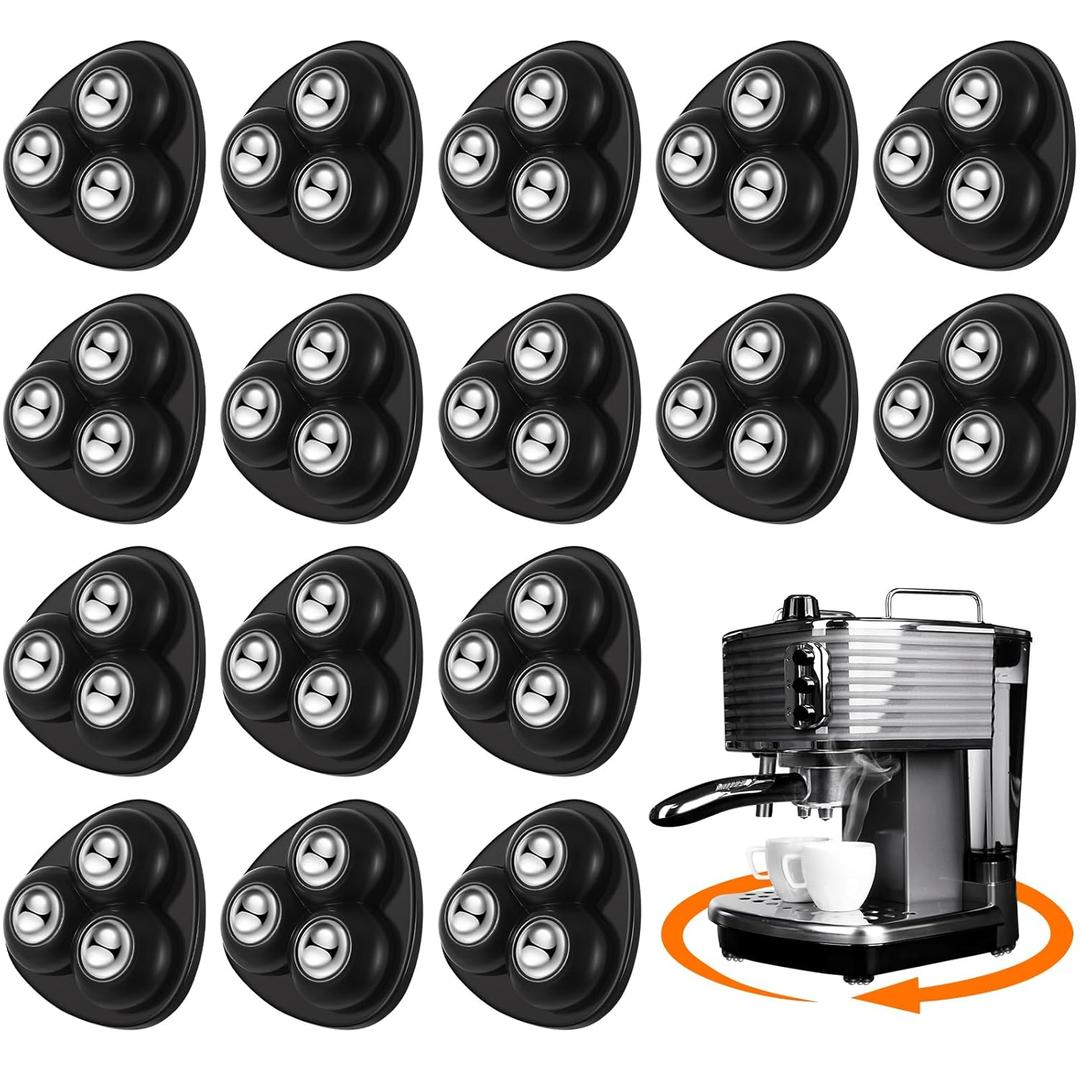 Honoson 24 Pcs Self Adhesive Caster Wheels Appliance Rollers Appliance Sliders for Kitchen 360 Swivel Universal Wheel Mini Small Kitchen (Black with 3 Steel Ball Style)