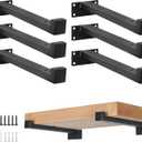EZYDECOR 6Pcs Floating Shelves Brackets Heavy Duty Wooden Shelf Brackets 8inch Decorative Wall Shelf Brackets & Supports with Lip (Black) 8"
