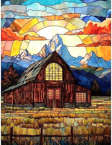 America Rocky Mountains Diamond Painting DIY 5D, Numbering Kit, Abandoned Barn Crystal Rhinestone Diamond Painting Forests Pictures USA Landscape Artwork Home Decor Adults Gift(12''Wx 16''H) pack of 2
