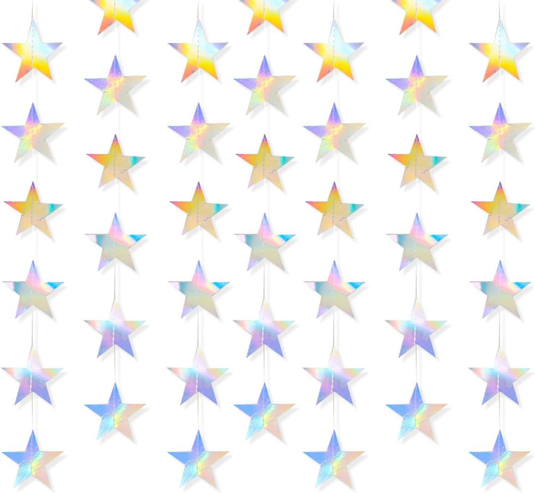 Andiker Hanging Snowflakes Decorations, 6pcs Rainbow Snowflake Garland for Christmas Birthday Party Baby Shower Graduation, Holographic Party Decorations for Adding Party Atmosphere (Small Stars)