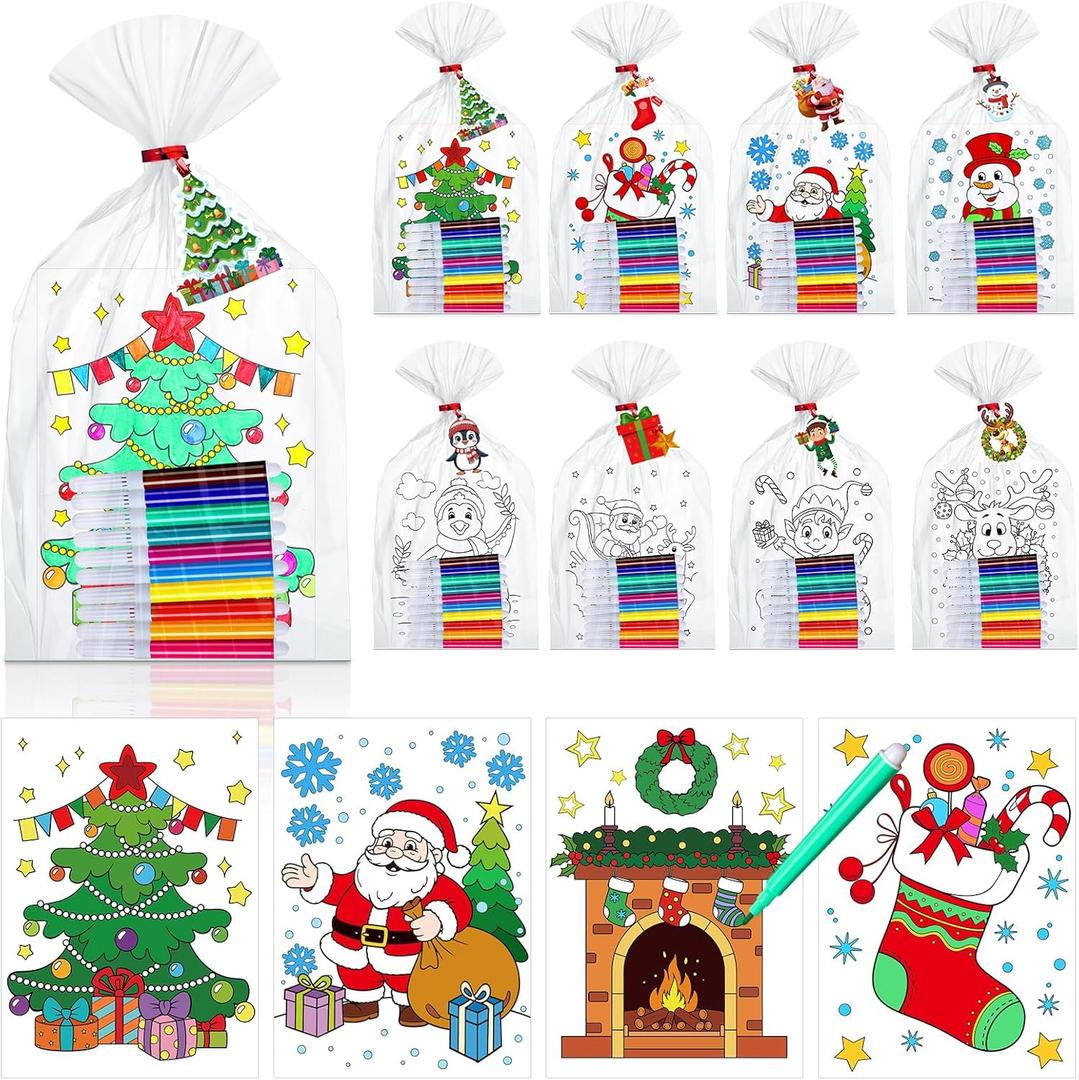 Yexiya 24 Set Christmas Coloring Craft Christmas Coloring Gift Bulk Color Your Own Card Santa Claus Elf Elk Penguin Craft Kits for Xmas Gifts Stocking Stuffers Prize Winter Party Favor DIY Activities