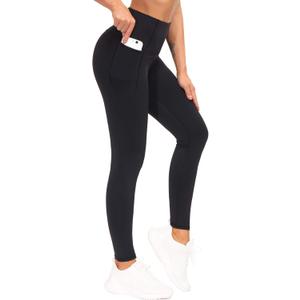 THE GYM PEOPLE Tummy Control Workout Leggings with Pockets High Waist Athletic Yoga Pants for Women Running, Fitness (Medium, Black)