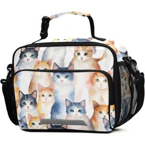 ALAZA Cat Girls Lunch Box Kids Lunchbox Insulated Reusable Meal Container Lunchbag with Shoulder Strap (BB14)